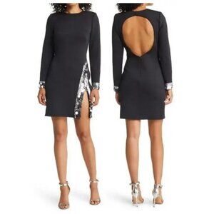 Sho by Tadashi Shoji Black Sequin Detail Long Sleeve Cocktail Dress